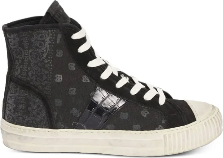 Paisley-Print Crocodile-Trimmed Sneakers