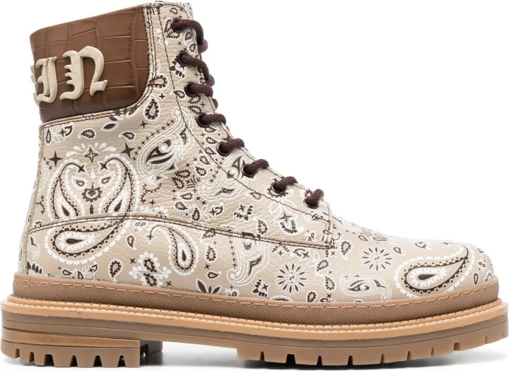 Paisley-Print Leather Ankle Boots