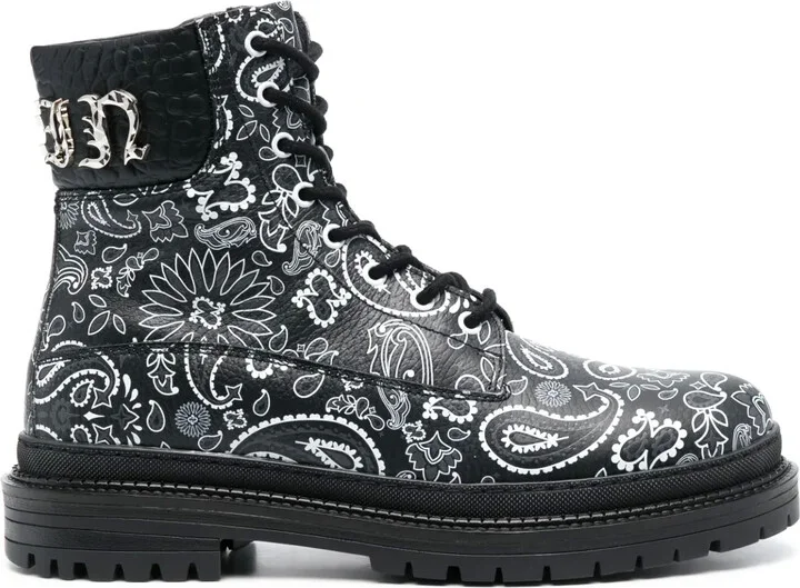 Paisley-Print Leather Ankle Boots
