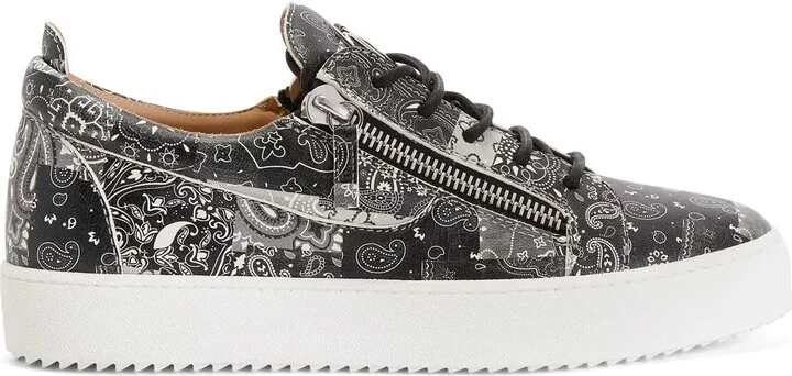 Paisley-Print Leather Sneakers