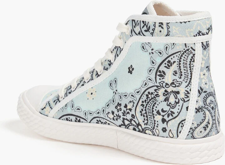 Paisley-print linen-canvas high-top sneakers - Image 3
