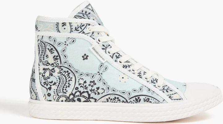Paisley-print linen-canvas high-top sneakers