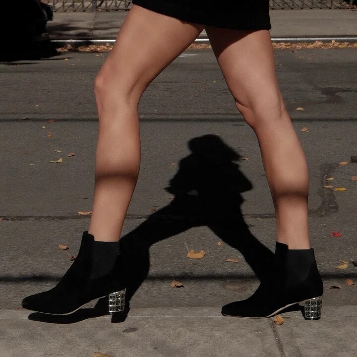 Paley Black Suede Work Evening Chunky Rhinestone Block Heel Ankle Boot - Image 3