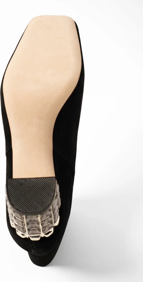 Paley Black Suede Work Evening Chunky Rhinestone Block Heel Ankle Boot - Image 10