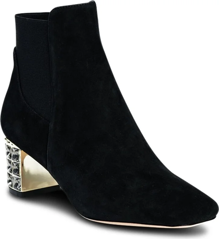 Paley Black Suede Work Evening Chunky Rhinestone Block Heel Ankle Boot