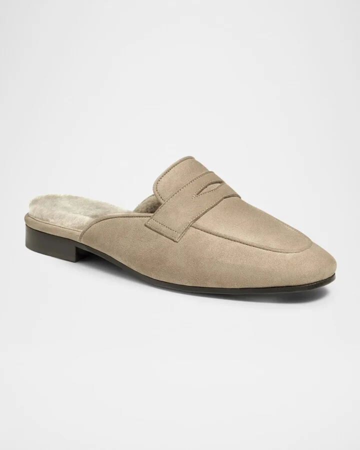 Palissandro Suede Shearling-Lined Penny Slippers - Image 10