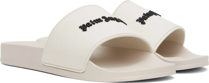 Palm Angels Beige Logo Pool Slides - Image 4