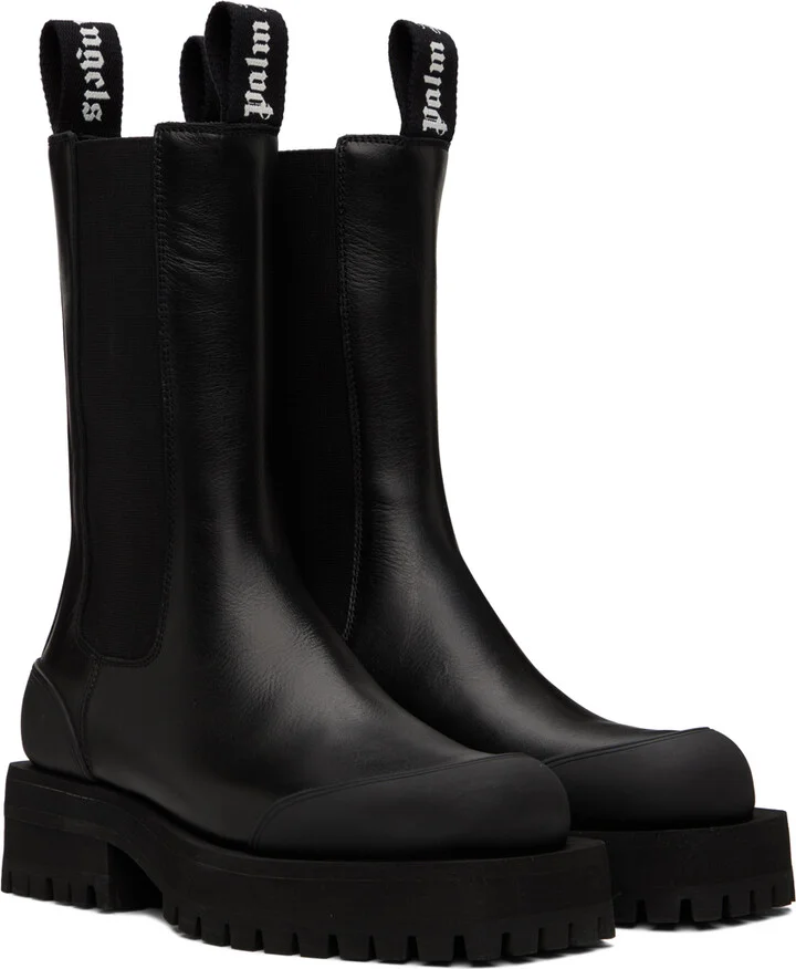 Palm Angels Black Leather Combat Boots - Image 4