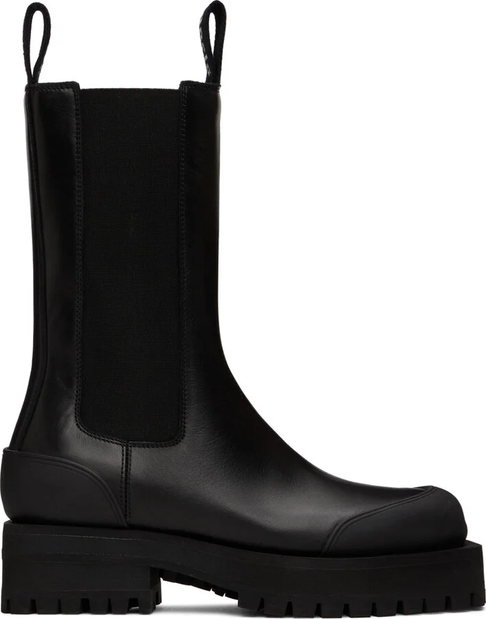 Palm Angels Black Leather Combat Boots
