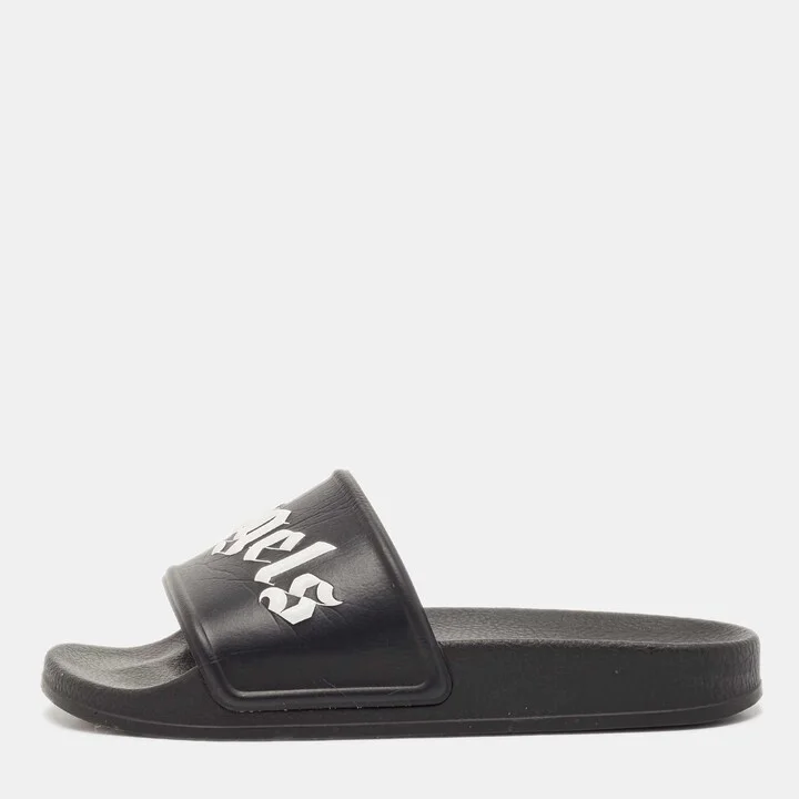 Palm Angels Black Leather Flat Slides Size 37