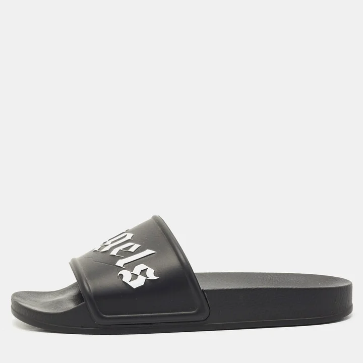 Palm Angels Black Leather Flat Slides Size 41