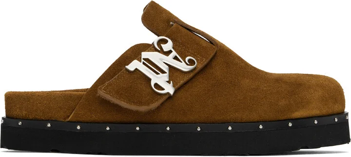 Palm Angels Brown Studded 'PA' Mules