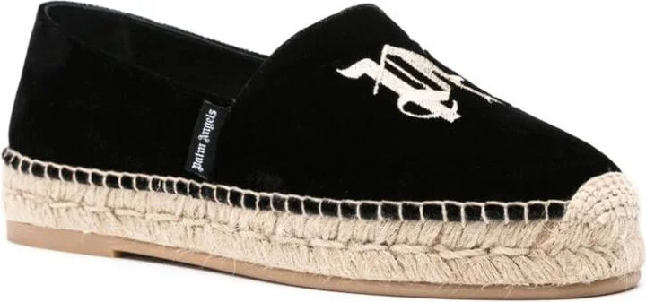 Palm Angels Logo-Embroidered Velvet Espadrilles - Image 2