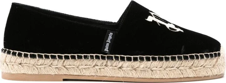 Palm Angels Logo-Embroidered Velvet Espadrilles
