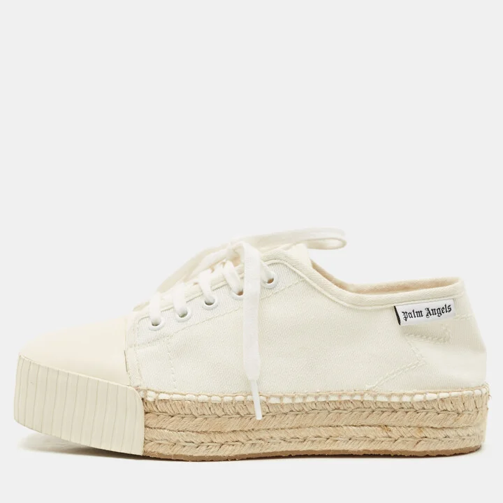 Palm Angels Off White Canvas Espadrille Sneakers Size 38