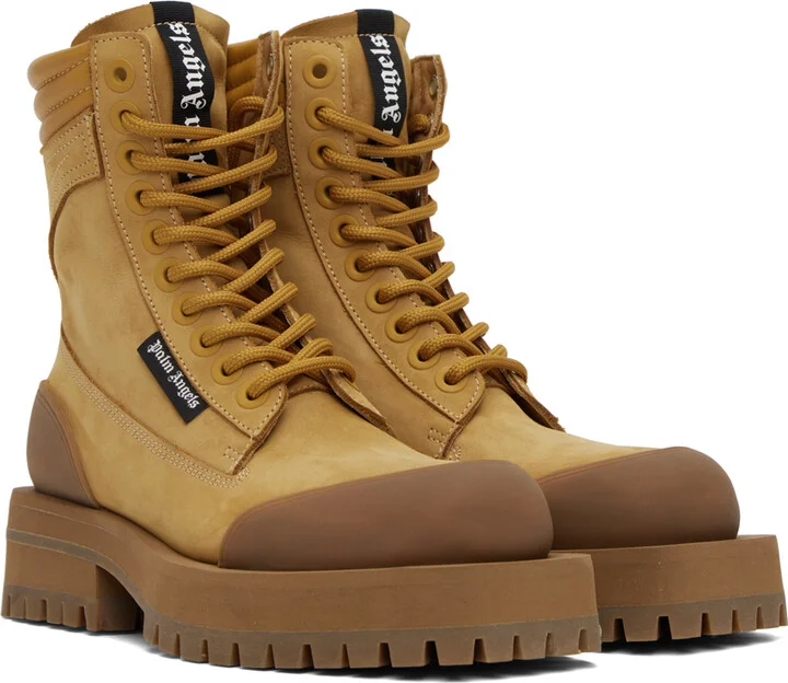 Palm Angels Tan Paneled Ankle Boots - Image 4