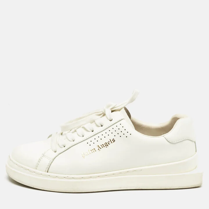 Palm Angels White Leather Two Low Top Sneakers Size 39