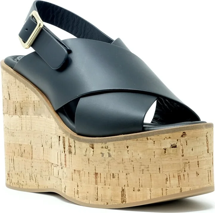 Paloma Barcelo Black Leather Begonia Wedge Sandals - Image 2
