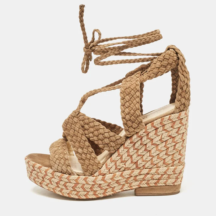 Paloma Barceló Brown Woven Suede Ankle Wrap Espadrille Wedge Sandals Size 38