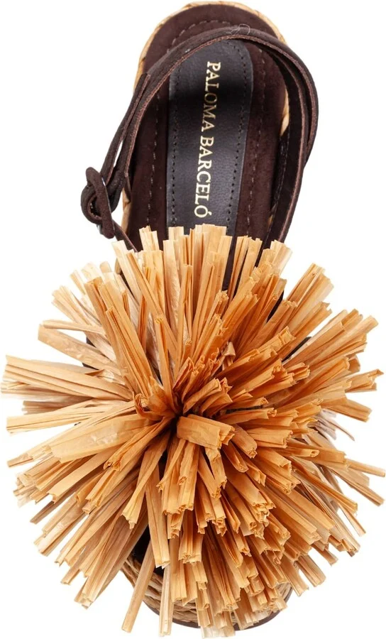 Paloma Carlina Sandal In Brown Suede With Raffia Flower - Image 2