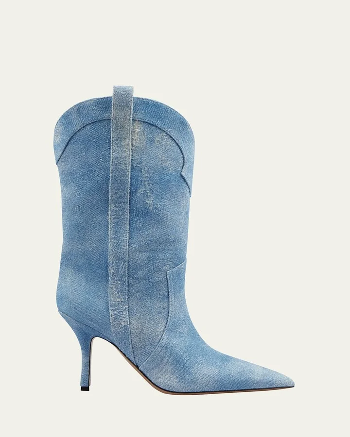 Paloma Denim Effect Suede Stiletto Western Booties