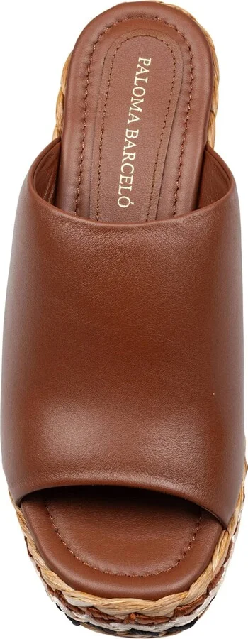 Paloma Oriane Leather Sandal With Raffia Wedge - Image 2