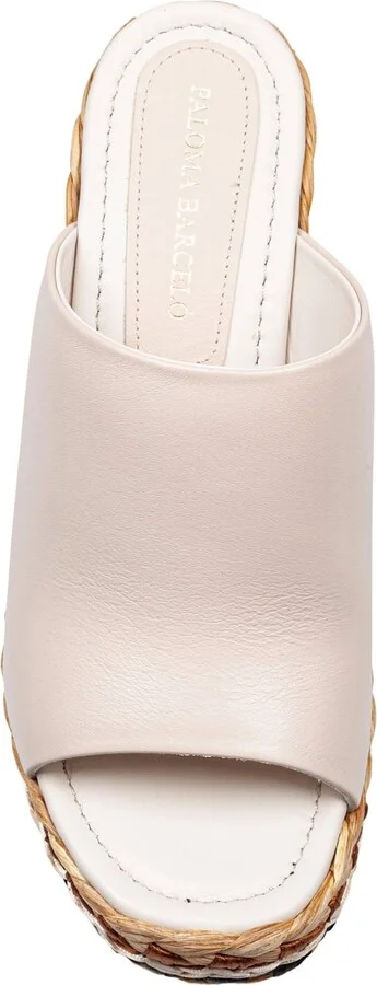 Paloma Oriane Sandal In Ivory Leather With Raffia Wedge - Image 2