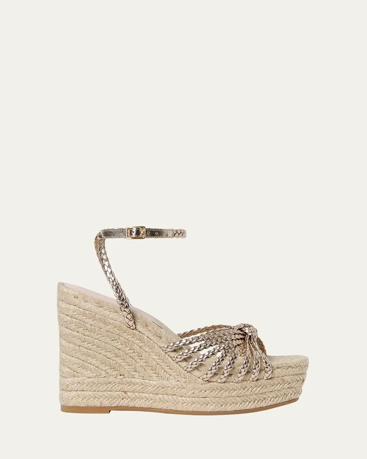 Pamela Mignon Knotted Metallic Leather Wedges