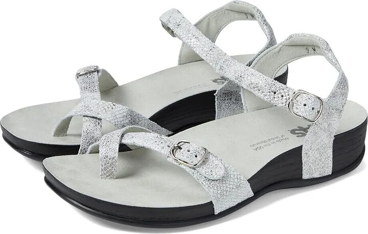 Pampa Sandal Women's US 10 Gray Leather Comfort Toe Loop Ankle Strap KHD1414