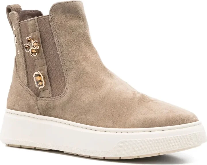 Panelled Embellished Suede Boots - Image 2