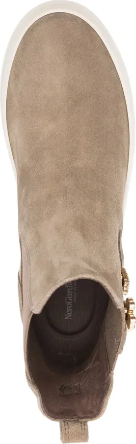 Panelled Embellished Suede Boots - Image 4