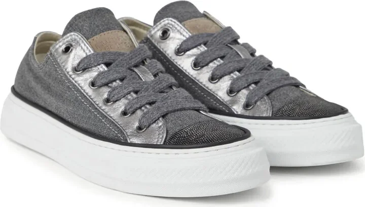 Panelled Lace-Up Leather Sneakers - Image 2