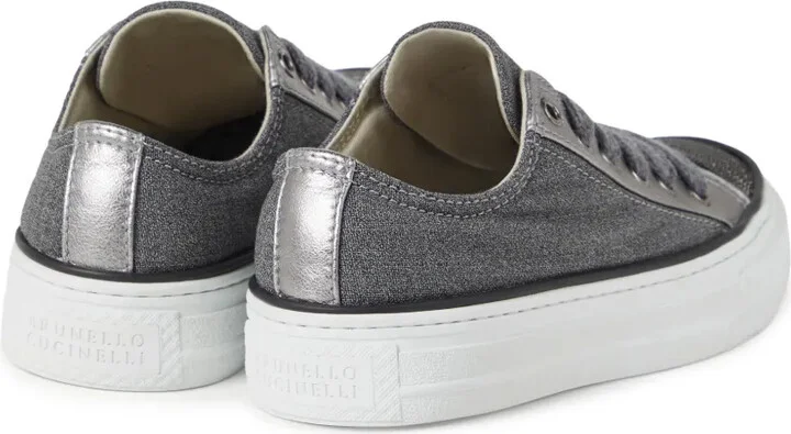 Panelled Lace-Up Leather Sneakers - Image 3