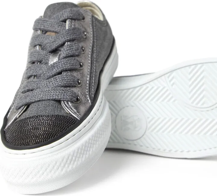 Panelled Lace-Up Leather Sneakers - Image 4