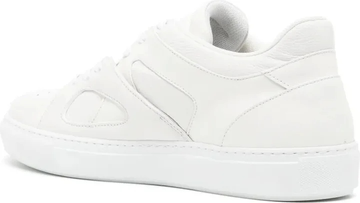 Panelled Lace-Up Leather Sneakers - Image 3