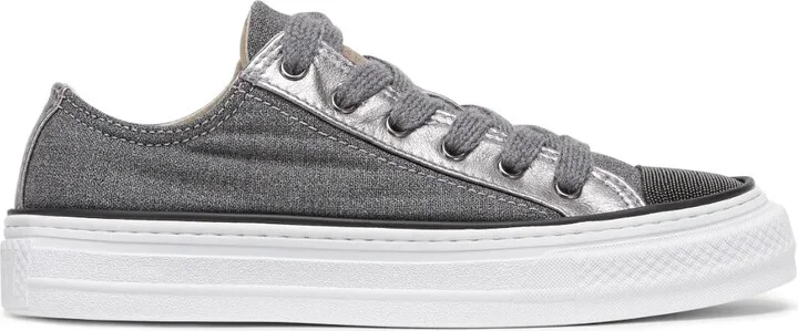 Panelled Lace-Up Leather Sneakers