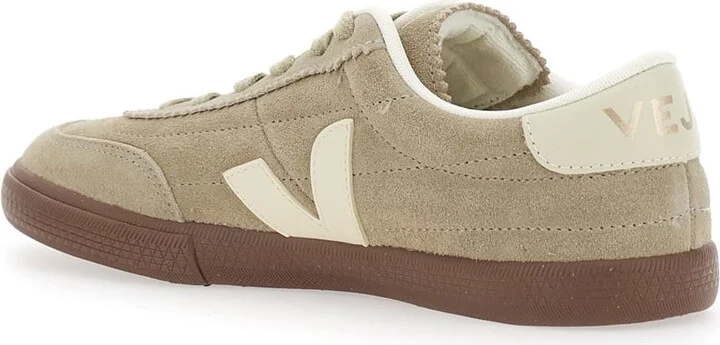 'panenka' Beige Low Top Sneakers With Logo Patch On The Side And Contrasting Heel With Logo Lettering In Leather Unisex - Image 3