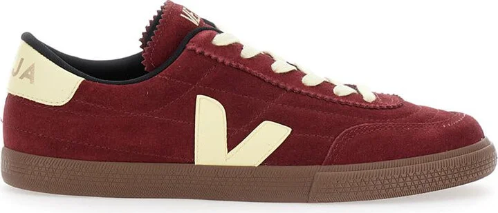 'Panenka' Bordeaux Low Top Sneakers With Logo Patch On The Side And Contrasting Heel With Logo Lettering In Leather Unisex