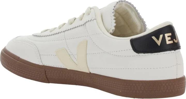'Panenka' White Low Top Sneakers With Logo Patch On The Side And Contrasting Heel With Logo Lettering In Leather Unisex - Image 3