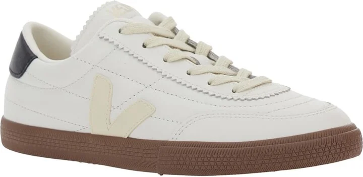 'panenka' White Low Top Sneakers With Logo Patch On The Side And Contrasting Heel With Logo Lettering In Leather Unisex - Image 2