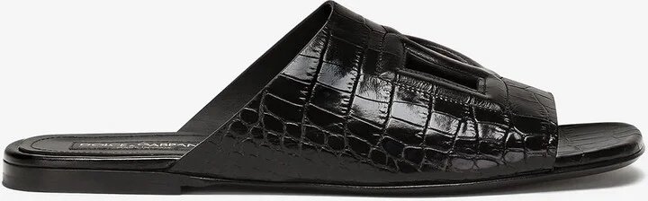 Pantheon Slides in Croc-Embossed Leather