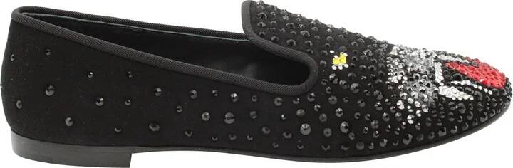 Panther Embellished Loafers in Black Suede