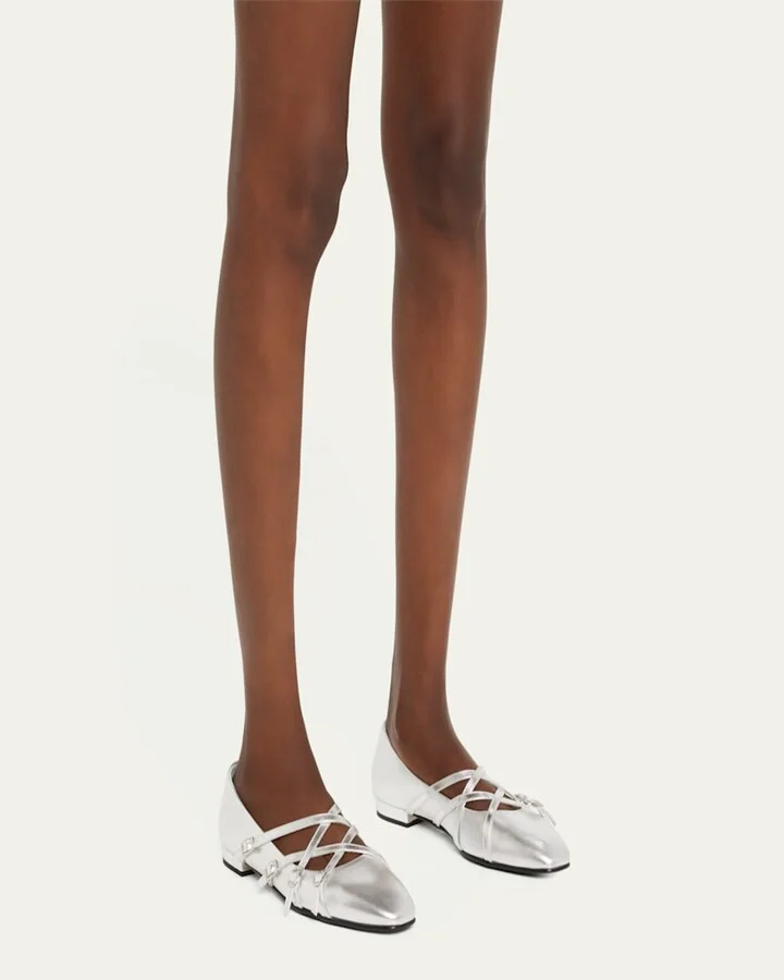 Papaya Metallic Four-Buckle Ballerina Flats - Image 4