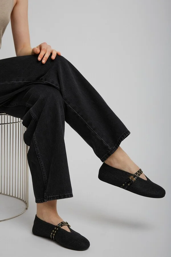 Paper straw black ballet flats - Image 2