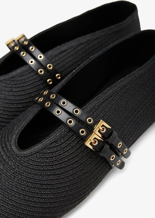 Paper straw black ballet flats - Image 4