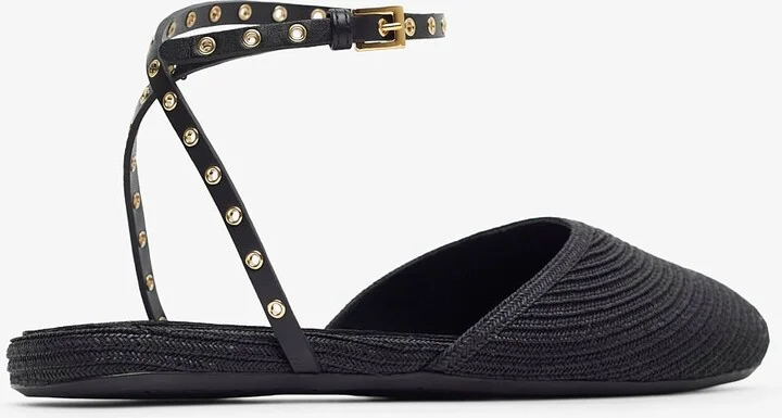 Paper straw black flat sandals - Image 3