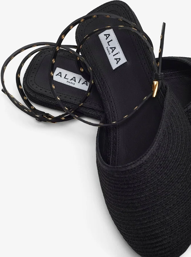 Paper straw black flat sandals - Image 4