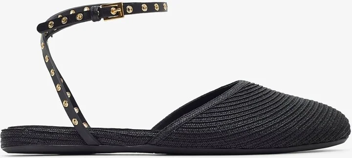 Paper straw black flat sandals
