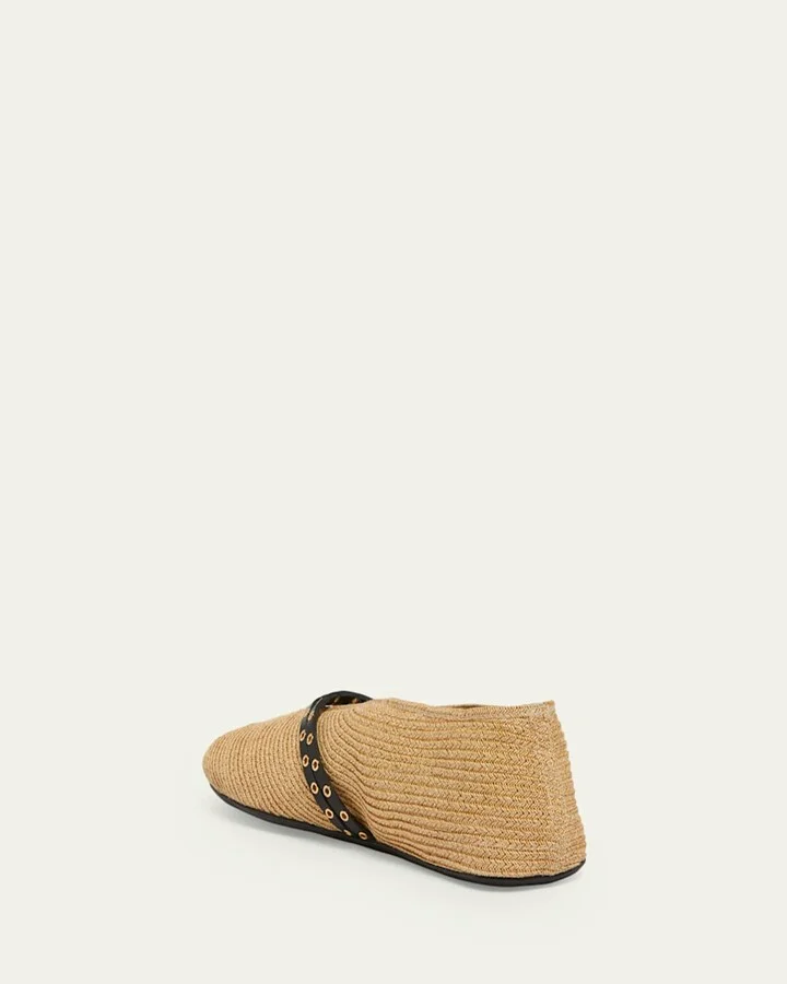 Paper Straw Mary Jane Ballerina Flats - Image 3