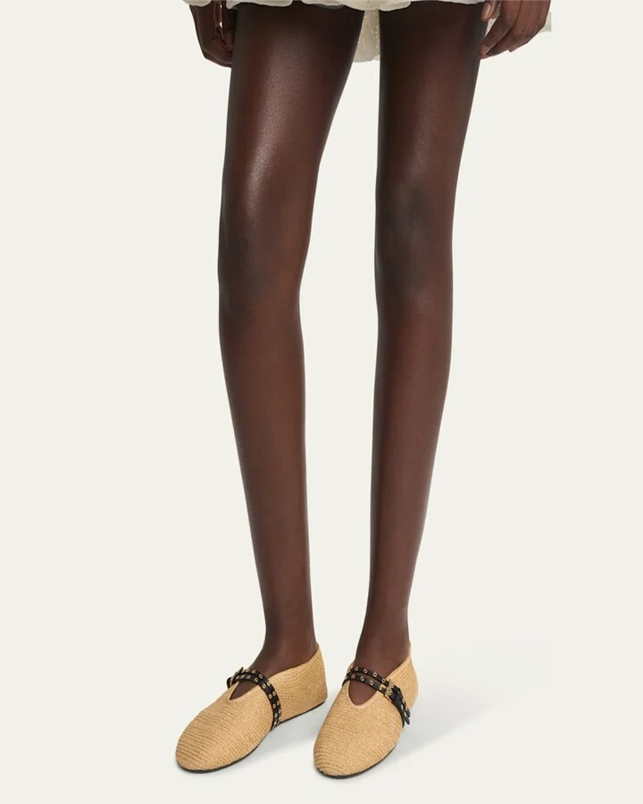 Paper Straw Mary Jane Ballerina Flats - Image 5